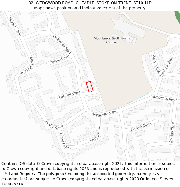 32, WEDGWOOD ROAD, CHEADLE, STOKE-ON-TRENT, ST10 1LD: Location map and indicative extent of plot