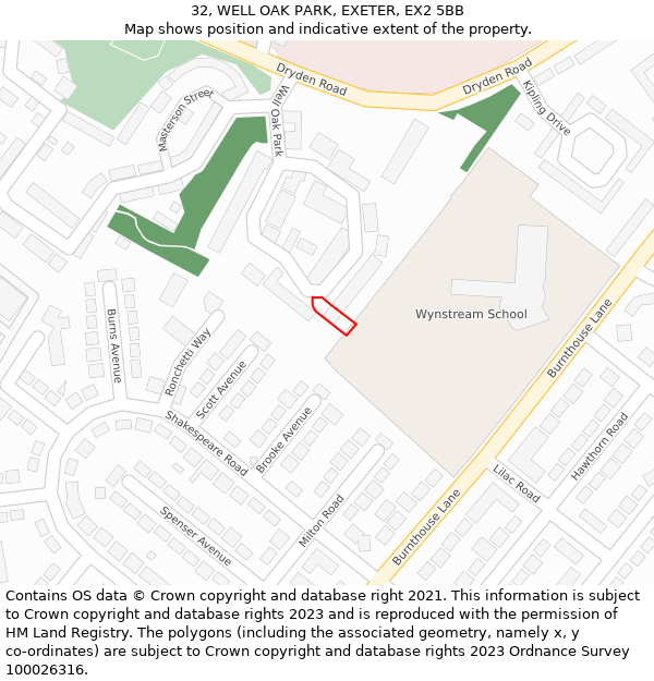 32, WELL OAK PARK, EXETER, EX2 5BB: Location map and indicative extent of plot