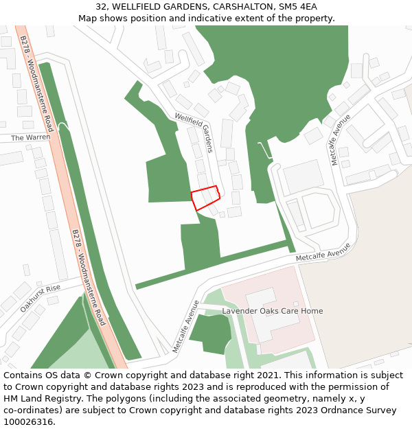 32, WELLFIELD GARDENS, CARSHALTON, SM5 4EA: Location map and indicative extent of plot