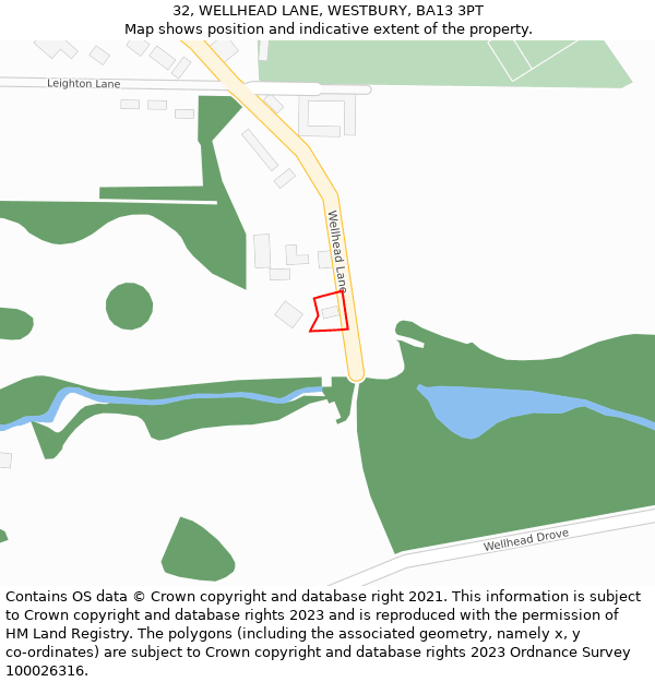 32, WELLHEAD LANE, WESTBURY, BA13 3PT: Location map and indicative extent of plot