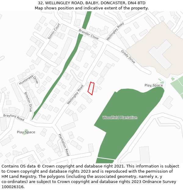 32, WELLINGLEY ROAD, BALBY, DONCASTER, DN4 8TD: Location map and indicative extent of plot