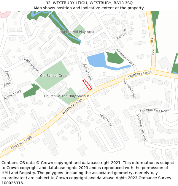 32, WESTBURY LEIGH, WESTBURY, BA13 3SQ: Location map and indicative extent of plot