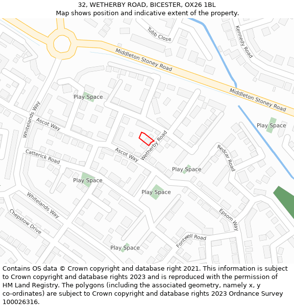 32, WETHERBY ROAD, BICESTER, OX26 1BL: Location map and indicative extent of plot