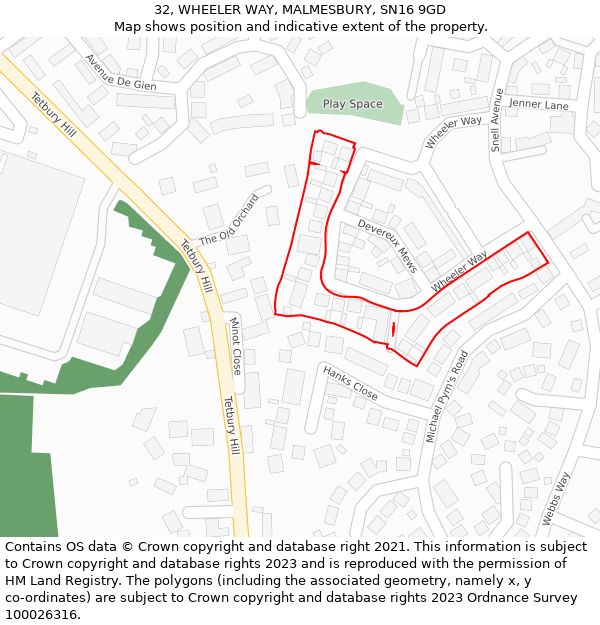 32, WHEELER WAY, MALMESBURY, SN16 9GD: Location map and indicative extent of plot