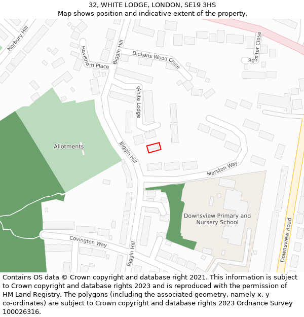 32, WHITE LODGE, LONDON, SE19 3HS: Location map and indicative extent of plot