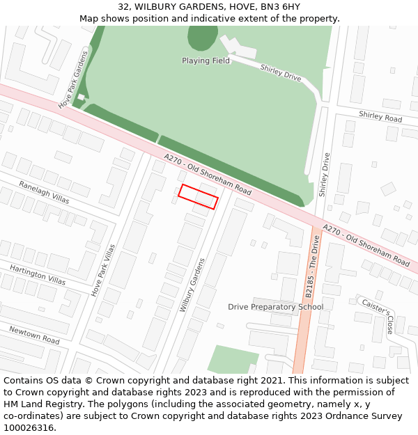 32, WILBURY GARDENS, HOVE, BN3 6HY: Location map and indicative extent of plot