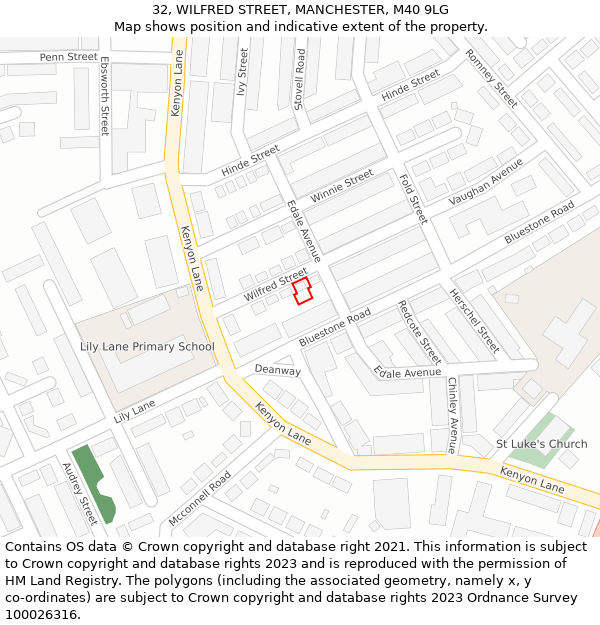 32, WILFRED STREET, MANCHESTER, M40 9LG: Location map and indicative extent of plot