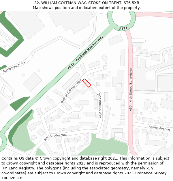 32, WILLIAM COLTMAN WAY, STOKE-ON-TRENT, ST6 5XB: Location map and indicative extent of plot