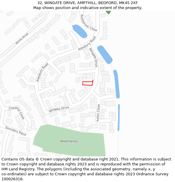 32, WINGATE DRIVE, AMPTHILL, BEDFORD, MK45 2XF: Location map and indicative extent of plot