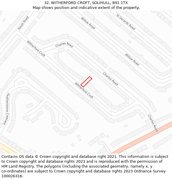 32, WITHERFORD CROFT, SOLIHULL, B91 1TX: Location map and indicative extent of plot