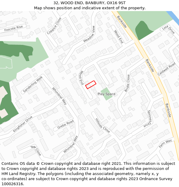32, WOOD END, BANBURY, OX16 9ST: Location map and indicative extent of plot