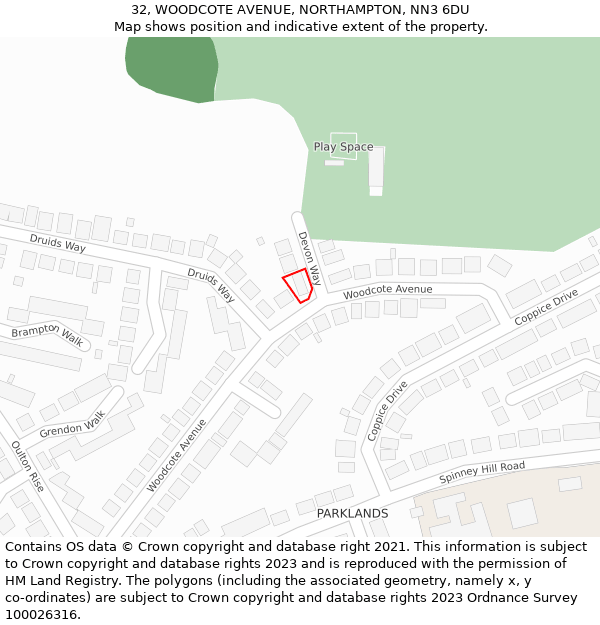32, WOODCOTE AVENUE, NORTHAMPTON, NN3 6DU: Location map and indicative extent of plot