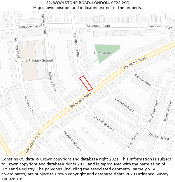 32, WOOLSTONE ROAD, LONDON, SE23 2SG: Location map and indicative extent of plot