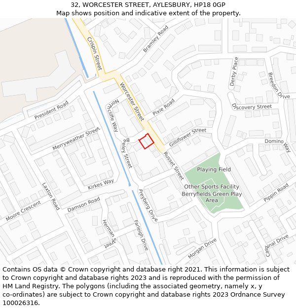 32, WORCESTER STREET, AYLESBURY, HP18 0GP: Location map and indicative extent of plot