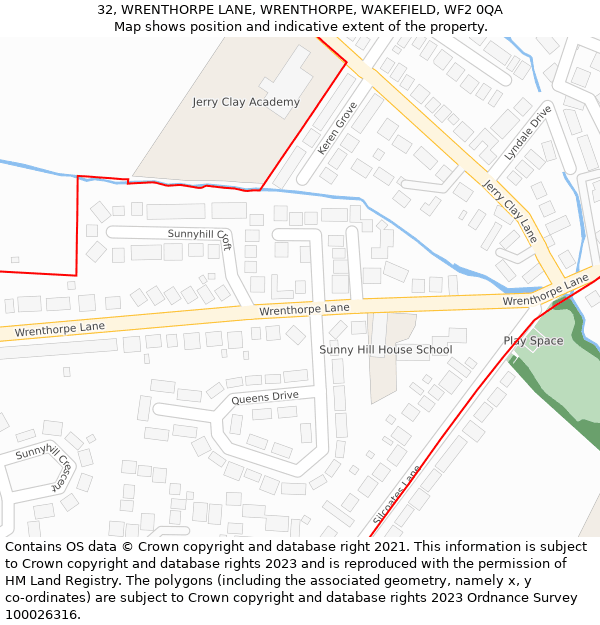 32, WRENTHORPE LANE, WRENTHORPE, WAKEFIELD, WF2 0QA: Location map and indicative extent of plot