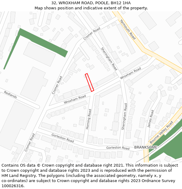 32, WROXHAM ROAD, POOLE, BH12 1HA: Location map and indicative extent of plot