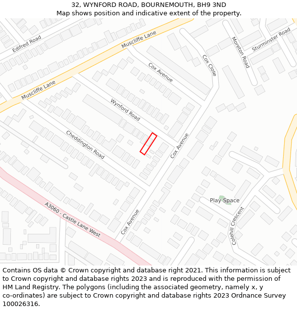 32, WYNFORD ROAD, BOURNEMOUTH, BH9 3ND: Location map and indicative extent of plot