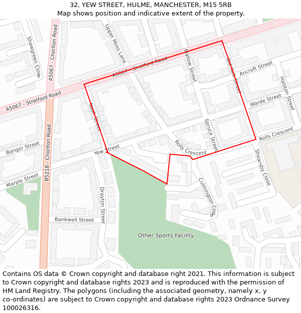 32, YEW STREET, HULME, MANCHESTER, M15 5RB: Location map and indicative extent of plot