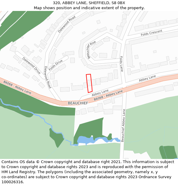 320, ABBEY LANE, SHEFFIELD, S8 0BX: Location map and indicative extent of plot