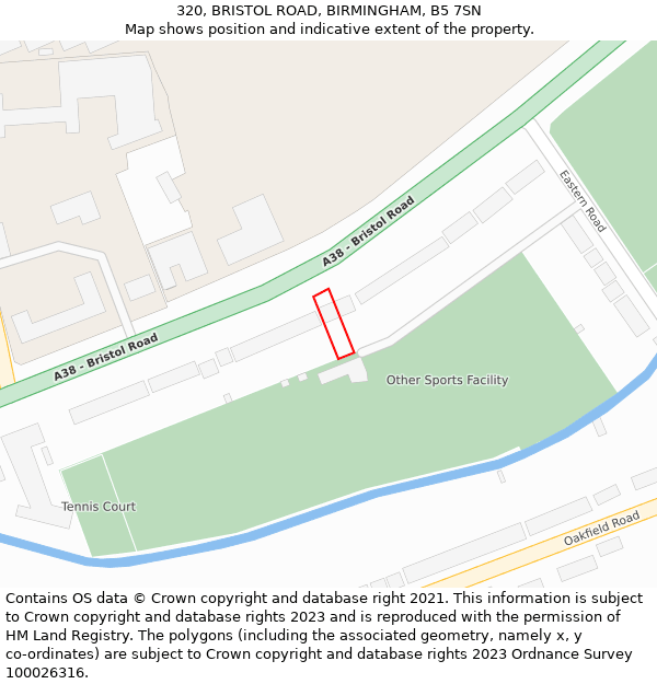 320, BRISTOL ROAD, BIRMINGHAM, B5 7SN: Location map and indicative extent of plot