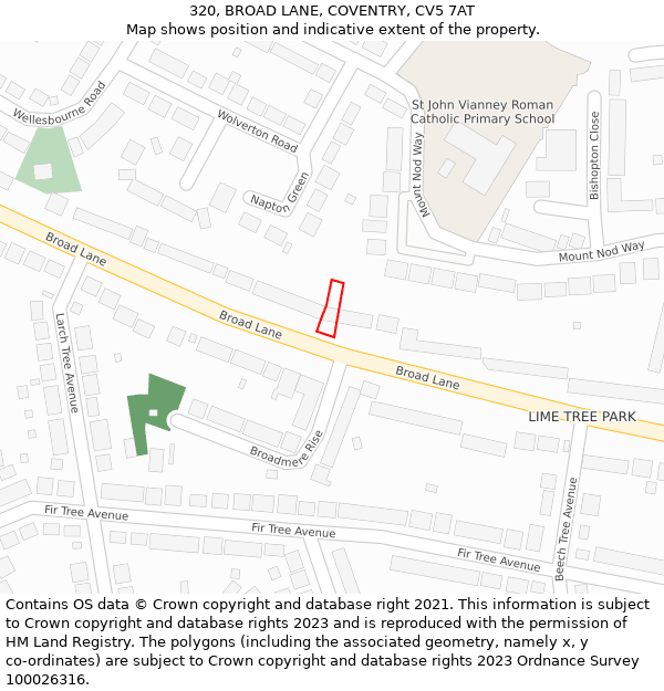 320, BROAD LANE, COVENTRY, CV5 7AT: Location map and indicative extent of plot