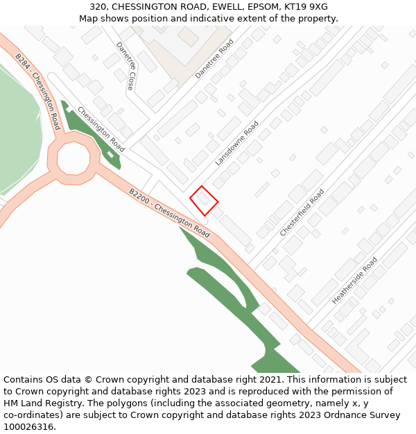 320, CHESSINGTON ROAD, EWELL, EPSOM, KT19 9XG: Location map and indicative extent of plot