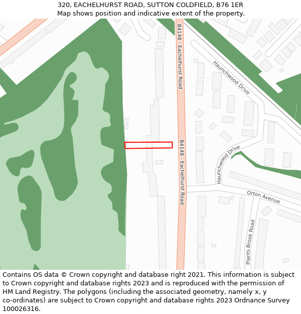 320, EACHELHURST ROAD, SUTTON COLDFIELD, B76 1ER: Location map and indicative extent of plot