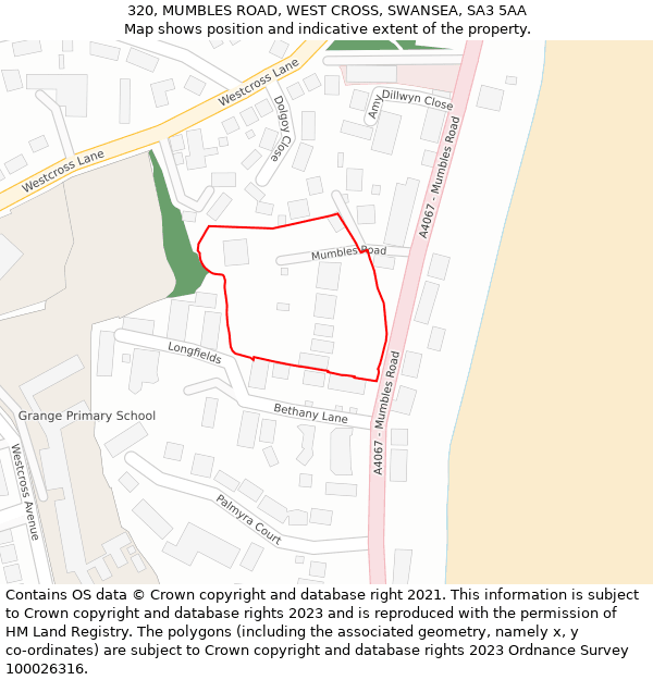 320, MUMBLES ROAD, WEST CROSS, SWANSEA, SA3 5AA: Location map and indicative extent of plot