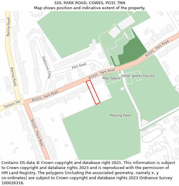 320, PARK ROAD, COWES, PO31 7NN: Location map and indicative extent of plot