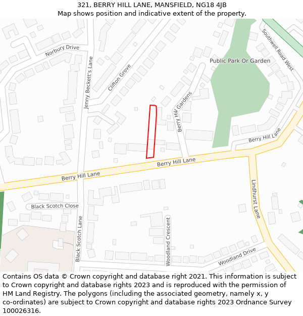 321, BERRY HILL LANE, MANSFIELD, NG18 4JB: Location map and indicative extent of plot