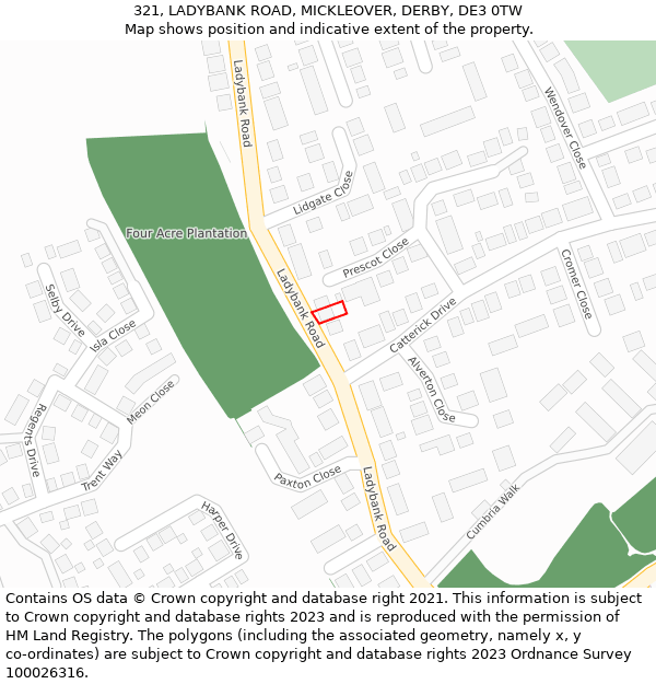 321, LADYBANK ROAD, MICKLEOVER, DERBY, DE3 0TW: Location map and indicative extent of plot