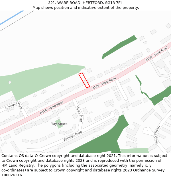 321, WARE ROAD, HERTFORD, SG13 7EL: Location map and indicative extent of plot