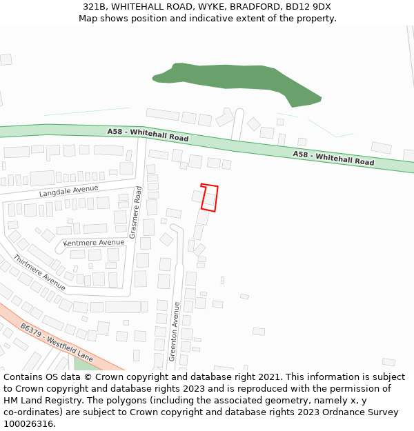 321B, WHITEHALL ROAD, WYKE, BRADFORD, BD12 9DX: Location map and indicative extent of plot