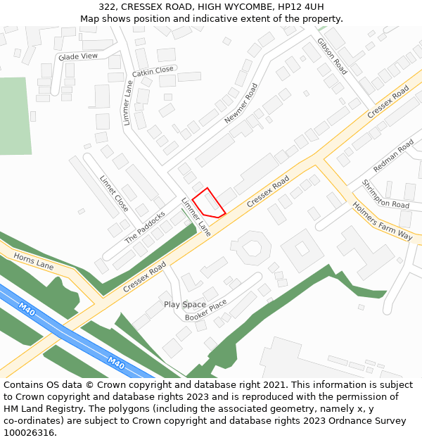 322, CRESSEX ROAD, HIGH WYCOMBE, HP12 4UH: Location map and indicative extent of plot