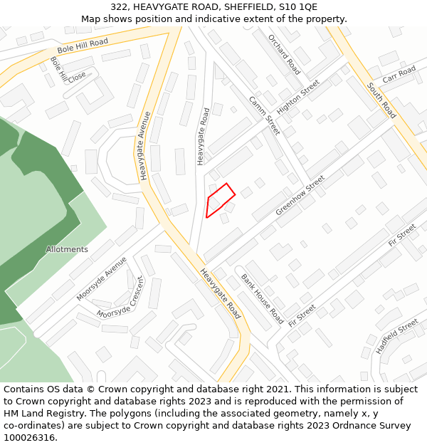 322, HEAVYGATE ROAD, SHEFFIELD, S10 1QE: Location map and indicative extent of plot