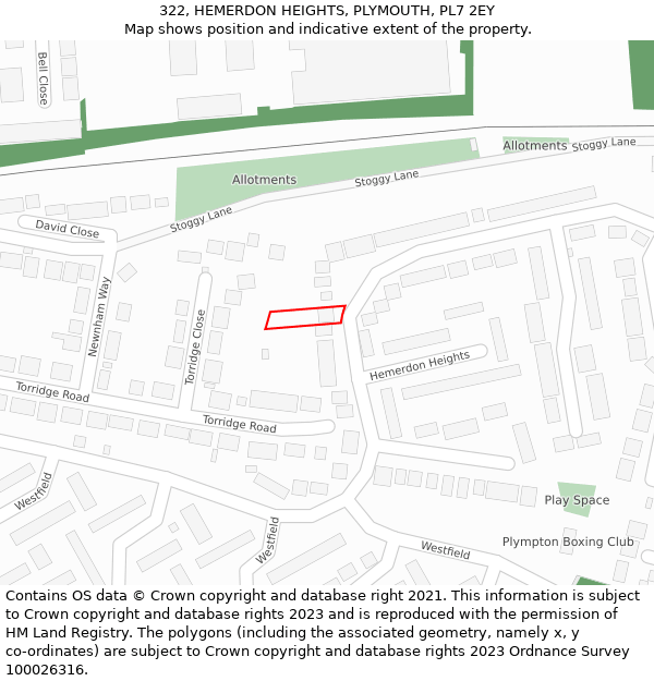 322, HEMERDON HEIGHTS, PLYMOUTH, PL7 2EY: Location map and indicative extent of plot