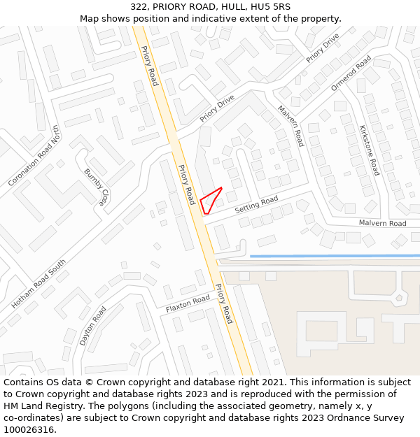 322, PRIORY ROAD, HULL, HU5 5RS: Location map and indicative extent of plot