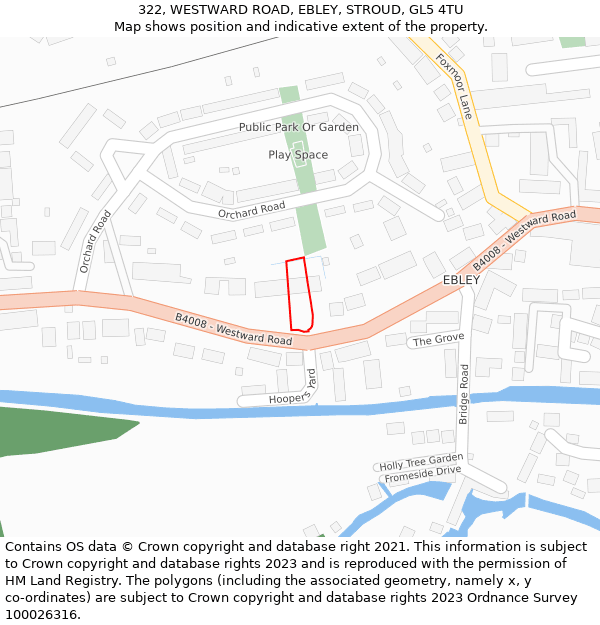 322, WESTWARD ROAD, EBLEY, STROUD, GL5 4TU: Location map and indicative extent of plot