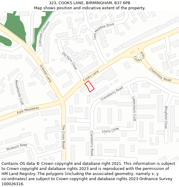 323, COOKS LANE, BIRMINGHAM, B37 6PB: Location map and indicative extent of plot