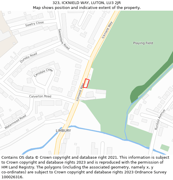 323, ICKNIELD WAY, LUTON, LU3 2JR: Location map and indicative extent of plot