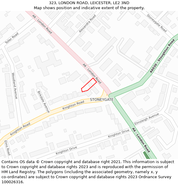 323, LONDON ROAD, LEICESTER, LE2 3ND: Location map and indicative extent of plot