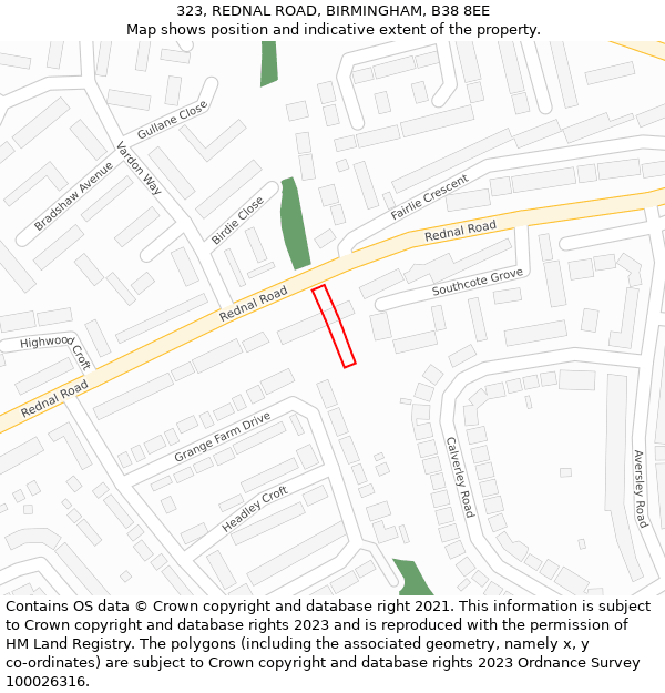 323, REDNAL ROAD, BIRMINGHAM, B38 8EE: Location map and indicative extent of plot