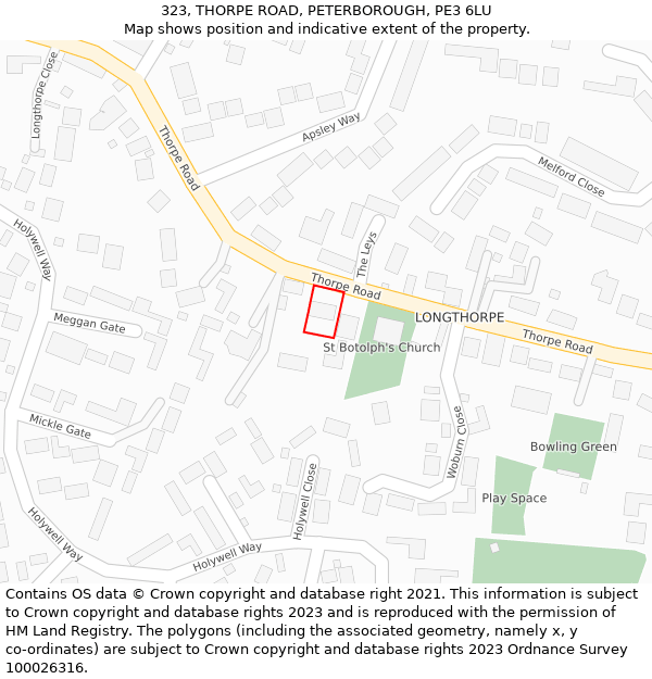 323, THORPE ROAD, PETERBOROUGH, PE3 6LU: Location map and indicative extent of plot