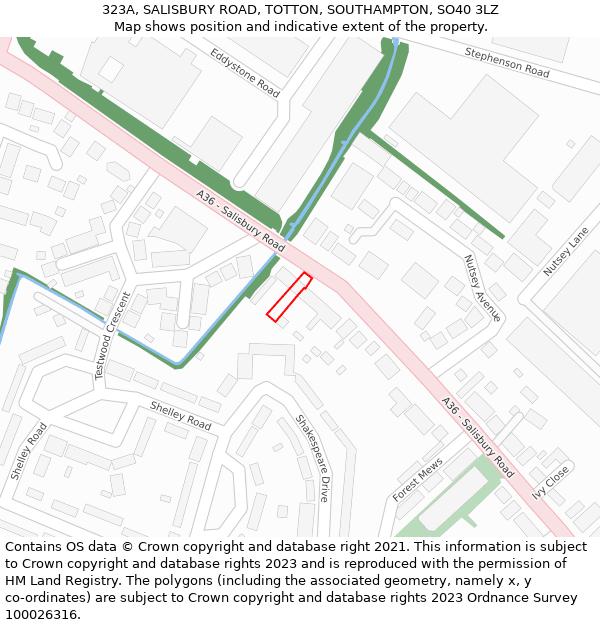 323A, SALISBURY ROAD, TOTTON, SOUTHAMPTON, SO40 3LZ: Location map and indicative extent of plot