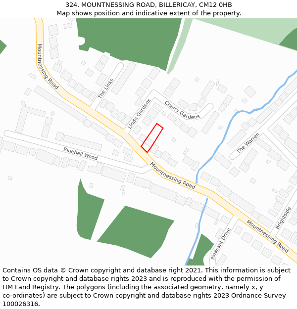 324, MOUNTNESSING ROAD, BILLERICAY, CM12 0HB: Location map and indicative extent of plot