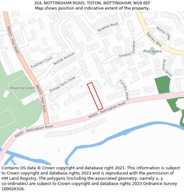 324, NOTTINGHAM ROAD, TOTON, NOTTINGHAM, NG9 6EF: Location map and indicative extent of plot