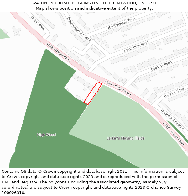 324, ONGAR ROAD, PILGRIMS HATCH, BRENTWOOD, CM15 9JB: Location map and indicative extent of plot