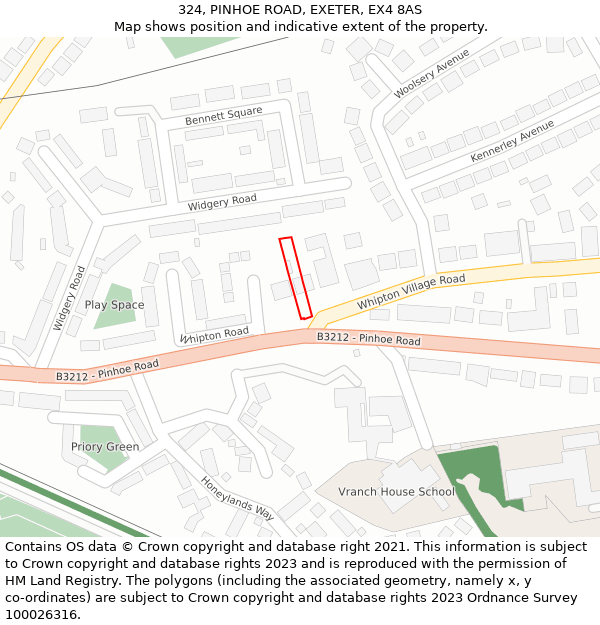 324, PINHOE ROAD, EXETER, EX4 8AS: Location map and indicative extent of plot