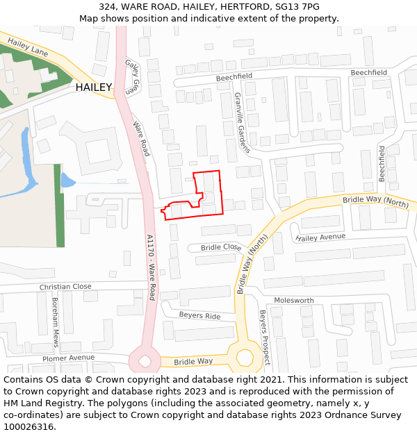 324, WARE ROAD, HAILEY, HERTFORD, SG13 7PG: Location map and indicative extent of plot