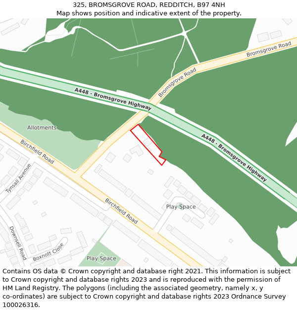 325, BROMSGROVE ROAD, REDDITCH, B97 4NH: Location map and indicative extent of plot